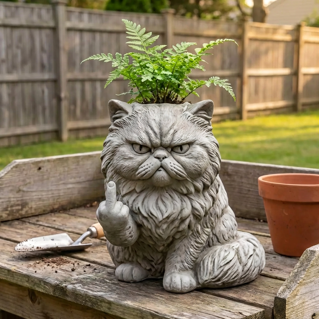 The Grumpy Planter - Grumpy Cat on garden cart